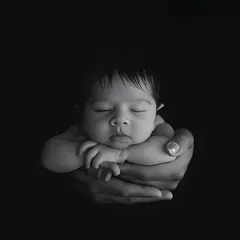 This powerful black and white image of a baby held in their parent's hands is a timeless classic. It beautifully captures the scale of how small they are and the protective love surrounding them.