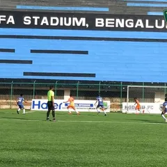 Action from a KSFA Youth Premier League U-13 match at the iconic KSFA Stadium in Bengaluru. We secure professional venues to give young players a taste of the big leagues.