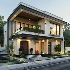 We designed this home with a focus on balanced asymmetry and indoor-outdoor living. The large first-floor balcony features a built-in planter for greenery, while the ground floor opens up to a landscaped garden, blurring the lines between the interior and exterior spaces.