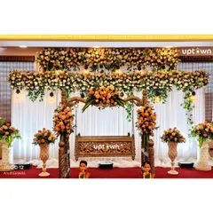 Another view of the naming ceremony setup with a different floral color scheme.