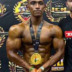 This is the end goal: winning. This client brought home the gold medal at the ICN India show after following my 8-week contest prep protocol to the letter. Results are all that matter.
