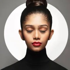 Here, I experimented with a background light to create a halo effect. This adds a graphic, almost spiritual element to the portrait, turning a simple headshot into a more artistic and conceptual piece.