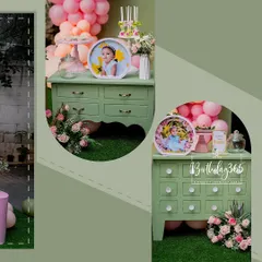 A closer look at the thoughtful details that make a party special. This collage highlights the custom photo displays and small floral arrangements that added a personal touch to Smaya's birthday celebration.