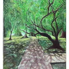 Titled 'Bliss of Shade', this painting was created live in Cubbon Park. I wanted to capture that feeling of relief and tranquility when you step out of the harsh sun into the cool, dappled light under a canopy of trees.