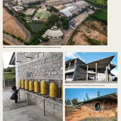Our community and social impact projects are diverse, from the post-earthquake rebuilding of schools in Nepal to the creation of sustainable educational facilities. This image collage highlights the human scale of our work, like the accessible prayer wheels, and our large-scale institutional designs.