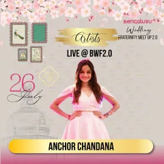 A promotional graphic for my appearance at the Bengaluru Wedding Fraternity Meet Up. I was thrilled to be featured as an anchor for this prestigious event.