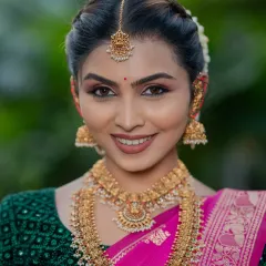 A happy bride is the most beautiful bride. This is a look I created for a student's portfolio, focusing on a fresh and joyful expression with glowing skin and traditional gold jewellery.