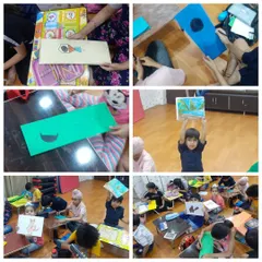 This collage showcases the variety of our craft activities, from drawing and coloring fish to displaying the finished artwork. It's a celebration of the creative process from start to finish.