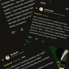A collage of reviews from happy clients who loved our food and hospitality. We are committed to making every event a memorable one.