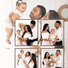 A beautiful collage showcasing different moments from a family photoshoot, capturing the love and laughter from various angles and poses.
