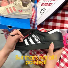 A collage showcasing the variety of designs I painted during a single Adidas event. You can see a delicate bow detail, a custom bandana print, and a classic leopard pattern, all done live for customers.