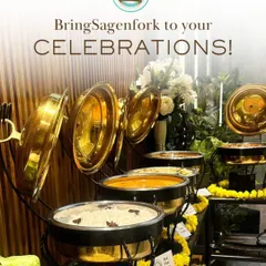 Let us bring the celebration to you with our full-service buffet catering. This setup features a line of our premium chafing dishes, ensuring every main course, from Indian curries to rice preparations, is served perfectly hot.