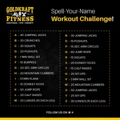 Take the Spell-Your-Name Workout Challenge. Each letter of the alphabet corresponds to a different exercise, creating a personalized and challenging bodyweight routine based on your own name.
