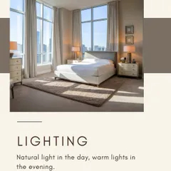 Lighting can make or break a bedroom. I prioritize maximizing natural light during the day and using warm, layered artificial lighting in the evening to create a cozy and intimate mood.