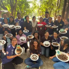The proud team from Ramaiah University showcasing the seed balls they created together. This workshop is not just about making seed balls; it's about fostering a connection to nature and each other.