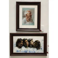 Receiving The Art Society of India's award for Best Entry at Jehangir Art Gallery. My two awarded paintings, "Self Conversation" and "Grandfather," are shown here.