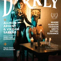 This cover for Darkly Magazine was for a gothic-themed editorial. We built a small, cinematic set in the studio to bring this dark, elegant vision to life.