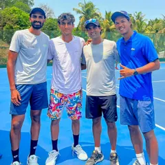 Our trainees Aaryan Vij and Aarjun Pandit with former India No. 1 Somdev Devvarman during a 10-day elite training camp in Goa. We provide opportunities for our players to learn from the best.