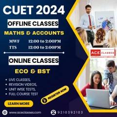 We offer flexible coaching options for CUET 2024. You can choose between our traditional offline classes for subjects like Maths and Accounts, or join our live online classes for Economics and BST.