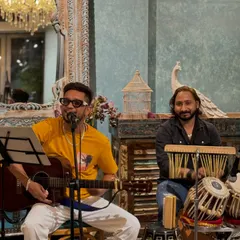 An intimate Bollywood night at a beautiful restaurant. This is a perfect example of my acoustic duo setup, creating a warm vibe with just a guitar and tabla.