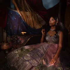Another portrait from our creative shoot. The makeup was designed to be soft yet expressive, fitting the vintage and royal theme.