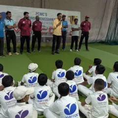 Addressing the next generation of cricketers at the start of a new season in Pune. I am joined by my fellow coaches as we outline the academy's expectations and goals for the year.