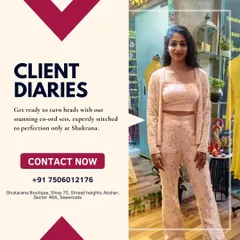 From my client diaries, a stunning co-ord set expertly stitched to perfection. This three-piece set with a crop top, pants, and jacket is perfect for a stylish day out.
