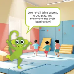 Meet Jojo the monkey. Our club mascots represent the different skills your child builds through play, from energy and group play to creativity and focus.