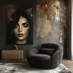 This cozy corner proves that luxury can be moody and dramatic. I paired a plush, oversized accent chair with a textured, dark wall and a cascading gold chandelier to create a space that feels both intimate and incredibly chic.