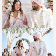 Two beautiful perspectives of the wedding ceremony, showing the couple's joyful expressions as they are bound together in a sacred ritual.