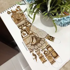 A look at one of my bridal design sketches. Before applying the mehendi, I often draw the design on paper to finalize the details with the client. This is a key part of my professional course.