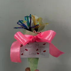 A handmade bouquet for a special mom. My 4th and 5th graders made these beautiful wire ribbon flowers and wrote heartfelt notes for Mother's Day.