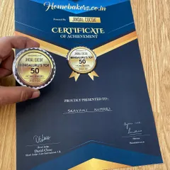 This certificate of achievement is a testament to our passion. It recognizes us as one of the top home bakers in the city, and we couldn't be more proud of this accomplishment.