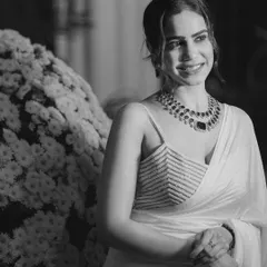 A classic black and white portrait that adds a timeless feel to the shoot at Radisson Blu, Goa.