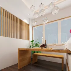 A closer look at our convertible dining solution. The natural wood finish and minimalist design ensure that the table and bench are as beautiful when in use as the console is when they are tucked away.