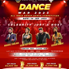 The official event poster for Dance War 2023, an all-India group dance competition where I was featured as a celebrity jury member and host.