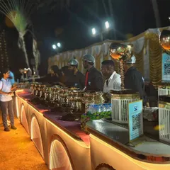 Our elegant buffet counter set up for the OPPO launch event. The illuminated counter and brass serving dishes add a professional and high-end touch to corporate catering.