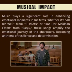Diving into the world of Rajkumar Hirani. His films like '3 Idiots' and 'Sanju' have songs that become anthems, and their musical impact is something special in a theatre setting.