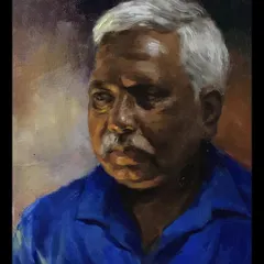A portrait sketch in oil, focusing on the play of light and shadow on the face. This kind of study is essential for building form and character in a commissioned portrait.