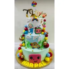 I create magical, multi-tiered cakes for kids' birthdays, like this vibrant three-tier Cocomelon cake. It's designed to be a joyful centerpiece, and like all my cakes, it's 100% eggless.