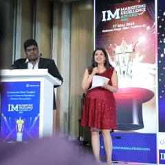 A full view of the stage at the Marketing Excellence Awards. I believe in being an active host, moving around and interacting to ensure the event flows smoothly and no one feels left out.