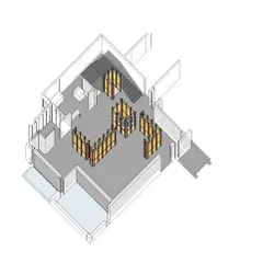 An early spatial diagram for the Lucknow penthouse, showing the placement of the freestanding wooden partition 'pods' to define different functional areas within the open-plan layout.