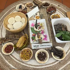 We put a lot of love into preparing our sensory stations. This 'Nature Landscapes' setup includes safe, natural materials like seed pods, leaves, flowers, and homemade playdough for toddlers to touch, smell, and create with. It’s all about open-ended, imaginative play.