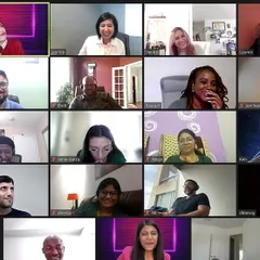 This is what an engaged virtual audience looks like. During a session for Amazon with performers Harper Rose and Sapan Verma, my goal was to keep the energy high and ensure everyone was participating, not just watching. I read the virtual room to make sure the experience is fun for all attendees.