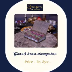 This glass and brass storage box is one of my most versatile items for wedding favors. It's perfect for filling with mithai or dry fruits and can be customized for bulk orders.
