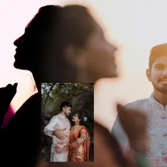 A beautiful silhouette and double exposure effect, creating an artistic and modern engagement portrait.