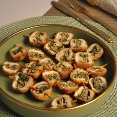 My Mushroom Duplex is a crowd favorite. These are savory stuffed mushrooms, crumb-fried to perfection and served as an elegant pass-around snack that is both delicious and easy for guests to enjoy.