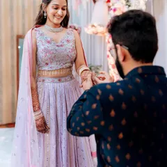 That magical moment. For her engagement, I created a soft, romantic makeup look with a hint of shimmer to complement her dreamy lavender lehenga.