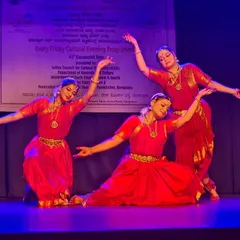 Another dynamic pose from our ICCR performance at Bharatiya Vidya Bhavan. The choreography for this piece involved intricate formations and expressive storytelling as a trio.