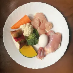This is what I mean by real food. Fresh chicken, bright carrots, sweet potato, broccoli, and egg. If I wouldn't eat the ingredients, I wouldn't serve them to your dog.